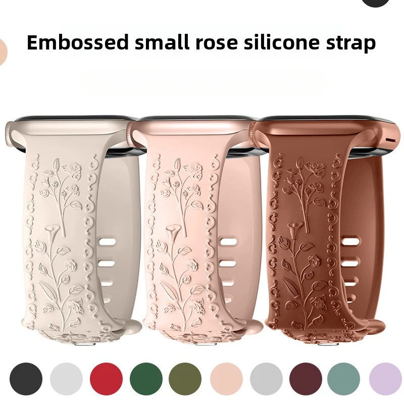 New High-end luxury Trendy Strap Carving Strap Silicone Engrave Flower Watch Band Sports Watch bracelet strap Women Men Durable