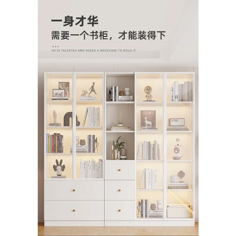 Figure cabinet glass door bookcase floor combination solid wood white bookcase display custom simple storage storage bookshelf view 5