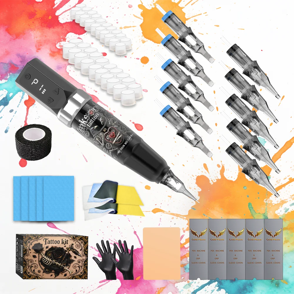 

GOLDPLUME Wireless Tattoo Pen Kit Heart Wrap Rotary Machine with Digital Display Full Supplies for Beginners Pros