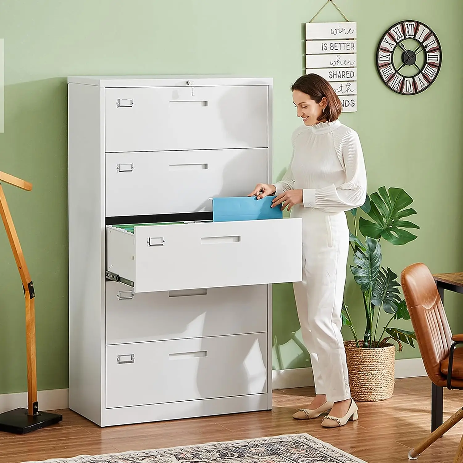 Wide 5 Drawer Metal File Cabinet with Lock, A4 F4 Letter Legal Size Home Office Storage, Customized