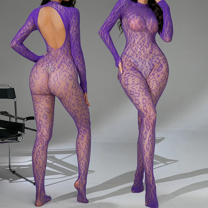 

Новые эротические ажурные чулки для тела, фиолетовые соблазнительные пижамы, женские прозрачные полые порно, сексуальное женское белье, боди, экзотические костюмы