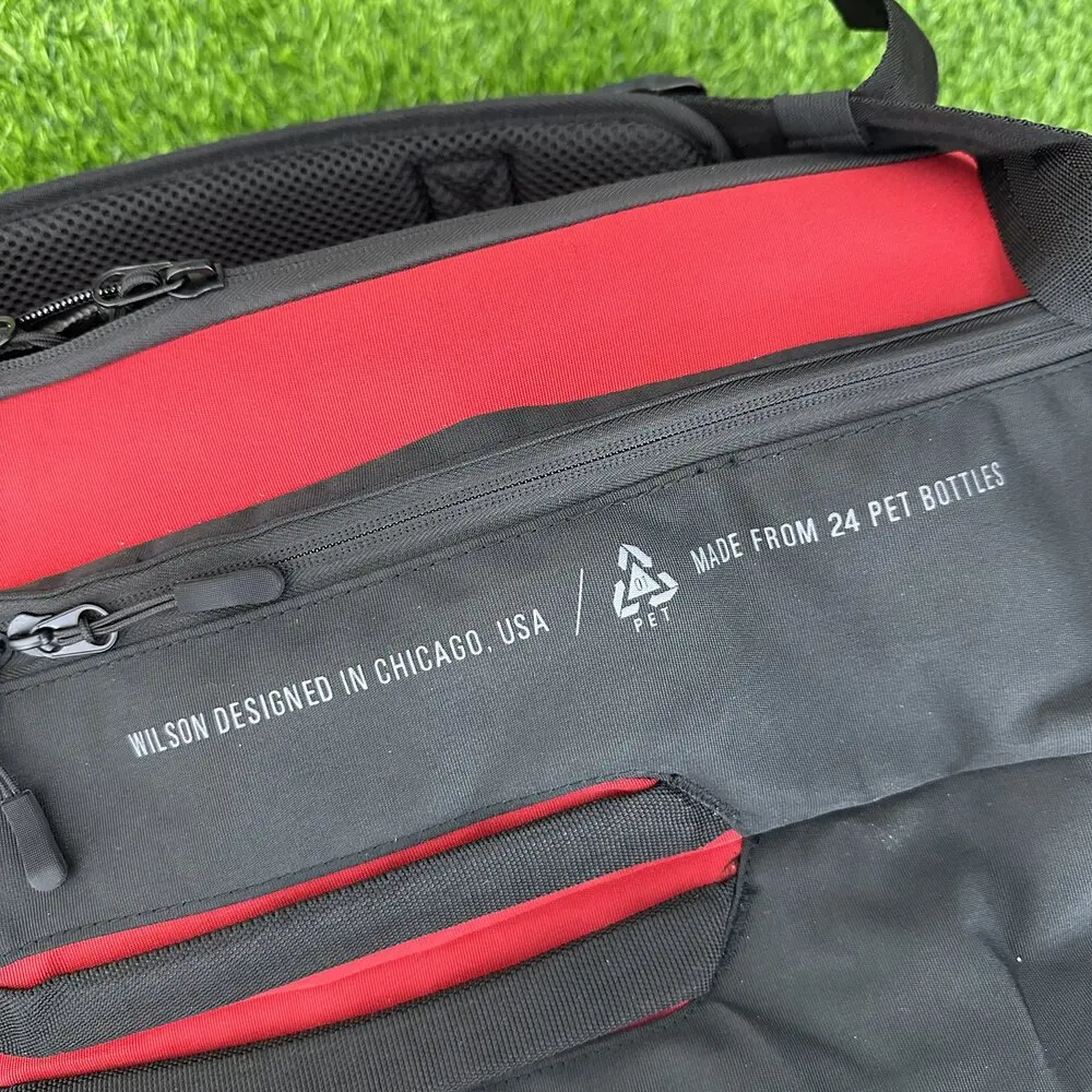 Wilson Embossed Logo Clash V2 Super Tour Tennis Bag for 9 Rackets with Thermoguard Compartment Red PET Shell Racquet Backpack