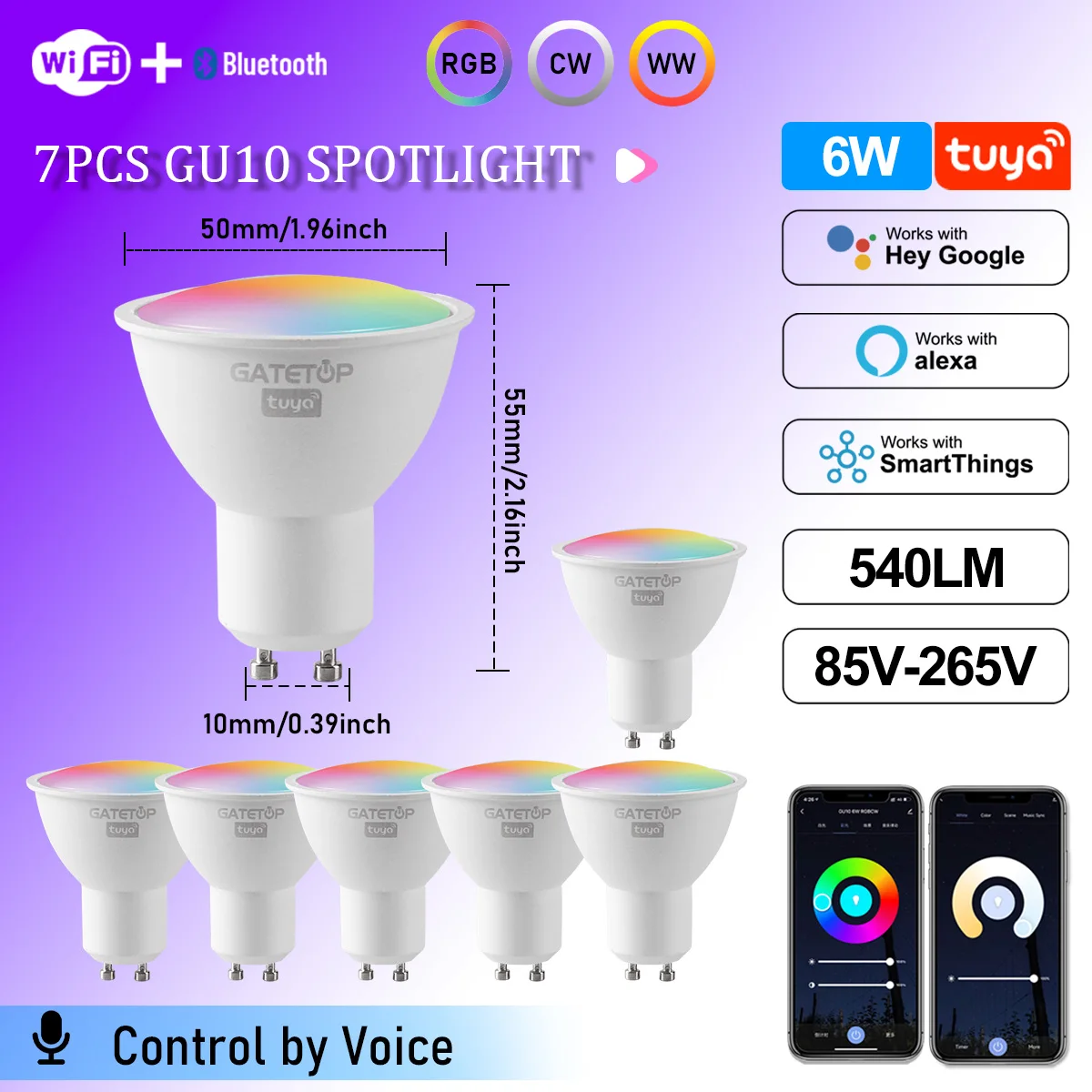 1-10PCS Tuya WiFi GU10 LED Spotlight Slimme Gloeilamp Dimbaar 1-100% Lampen Smart Life App Controle Werkt met Alexa Google