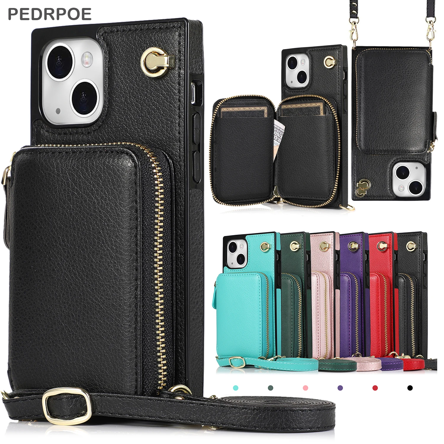 

Leather Wallet Phone Cover For iPhone 13 Pro Max 12 Mini 11 Pro XS Max XR X 7 8 6s Plus SE With Rope Shockproof Protection Case