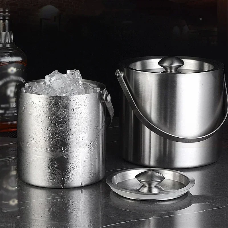 1.6L/2L/3L Stainless Steel Ice Bucket Insulated Ice Bucket with Lid Double Wall Bar Party Whiskey Beverage Tub Tools Container