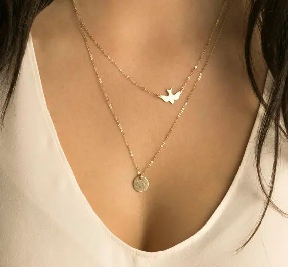 Fashion Tiny Soar Flying Bird Necklace Peace Dove Necklace Little Swallow Baby Bird Necklaces Abstract Necklaces