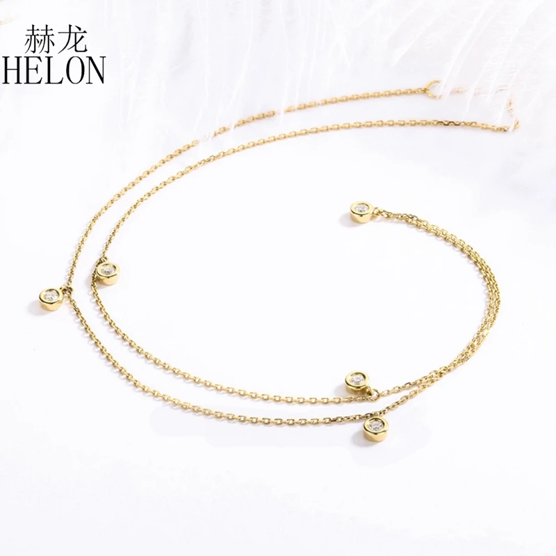 HELON Solid 18K Yellow /Rose/ White Gold H/SI Natural Diamond Necklace  Women Trendy Fine Jewelry Diamonds Chain Necklaces