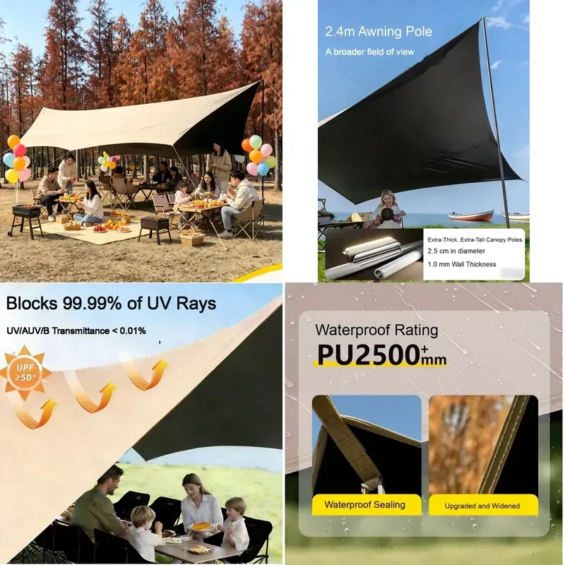 Factory Direct Outdoor Four-season Waterproof Sunshade Canopy 210D Oxford Quick Automatic Opening Portable Camping Tarp for
