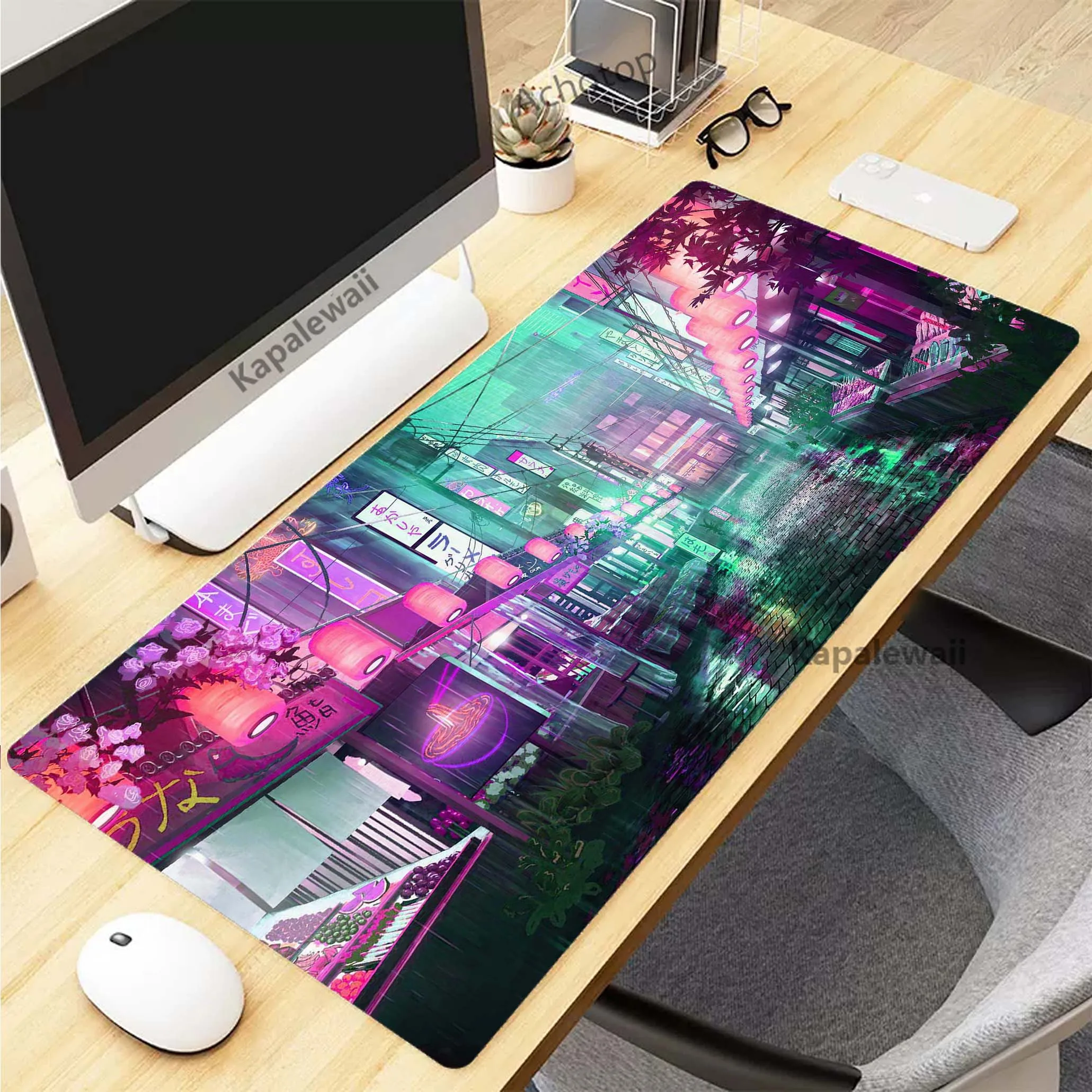 

City Street Neon Pixel Mouse Pad Gaming Mousemat Large Desk Mat Pc Gamer Accessoires Mousepad Speed Keyboard Pads XXL 90x40cm