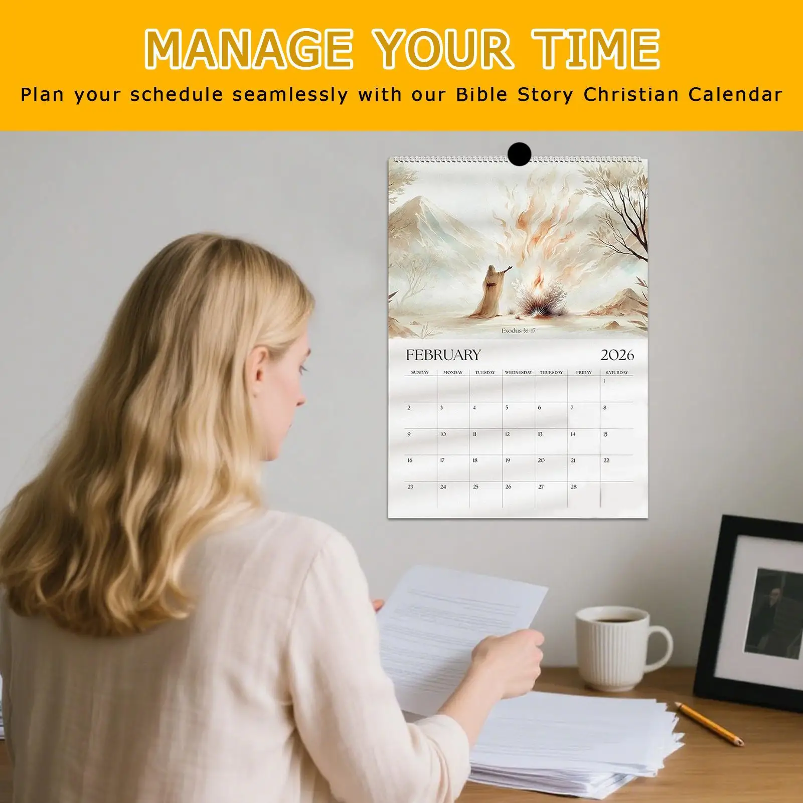 

Библейские истории 2026 Календарь Христианский Иисус Ежедневник Иисус Прогулка на дороге Календарь Подвесной планировщик Украшение стены