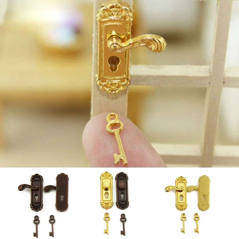 1pc Fashion Vintage Retro Door Lock Mini Key 1/12 Dollhouse Miniature