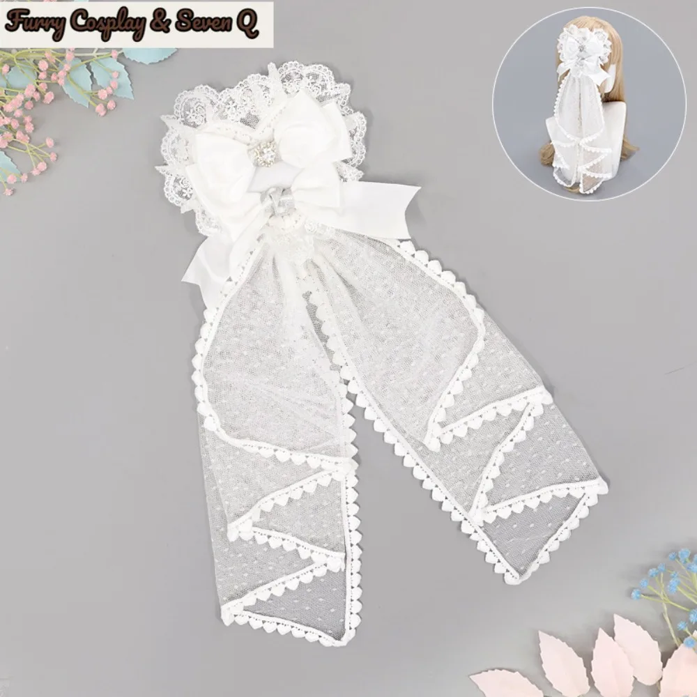 Sweet Lolita Lace Ribbon Bow Headwear Plush Bunny Ears Hairband Cute Girl Party Hair Accessories Women Cosplay Props 6