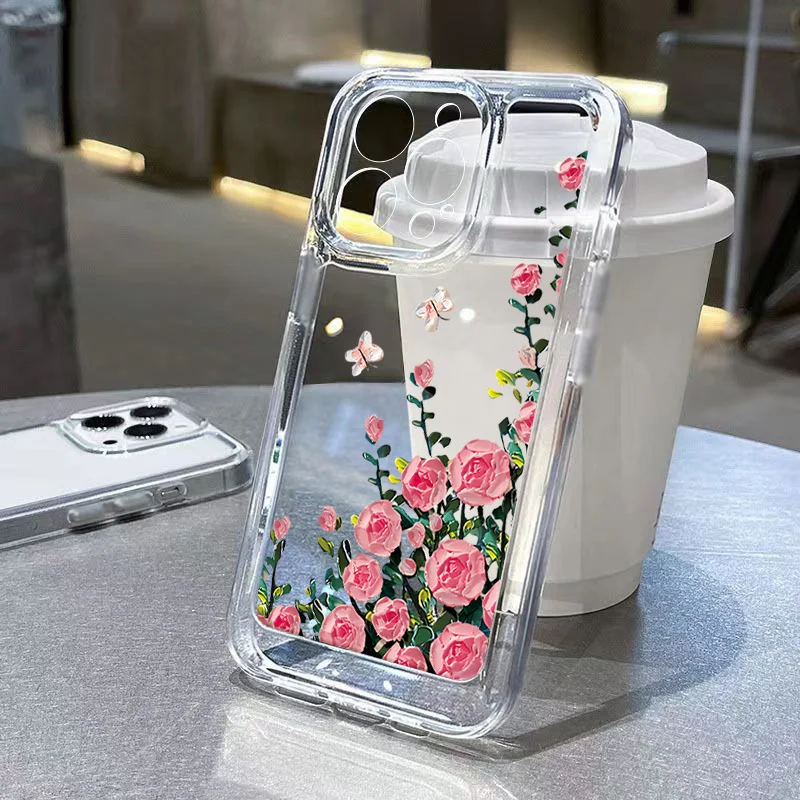 

Stylish Floral Pattern Transparent Phone Case For Xiaomi Mi 11 Lite 5G 13T 13 14 12T 12 Poco M6 F6 Pro 4G X6 X5 F5 Soft Cover