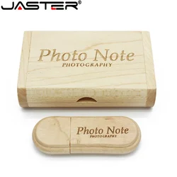 JASTER 1PCS free custom logo laser engraving wooden+Box pendrive 4GB 8GB 16GB 32GB 64GB USB Flash Drive photography gift