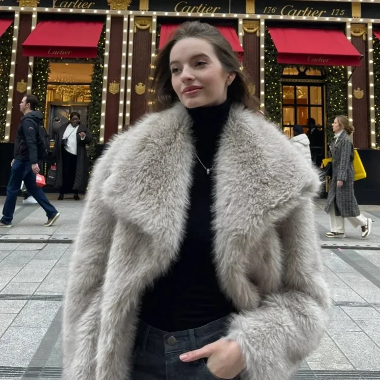 New fashion European and American fur coat autumn and winter brand imitation fur coat women's large lapel net celebrity fox fur