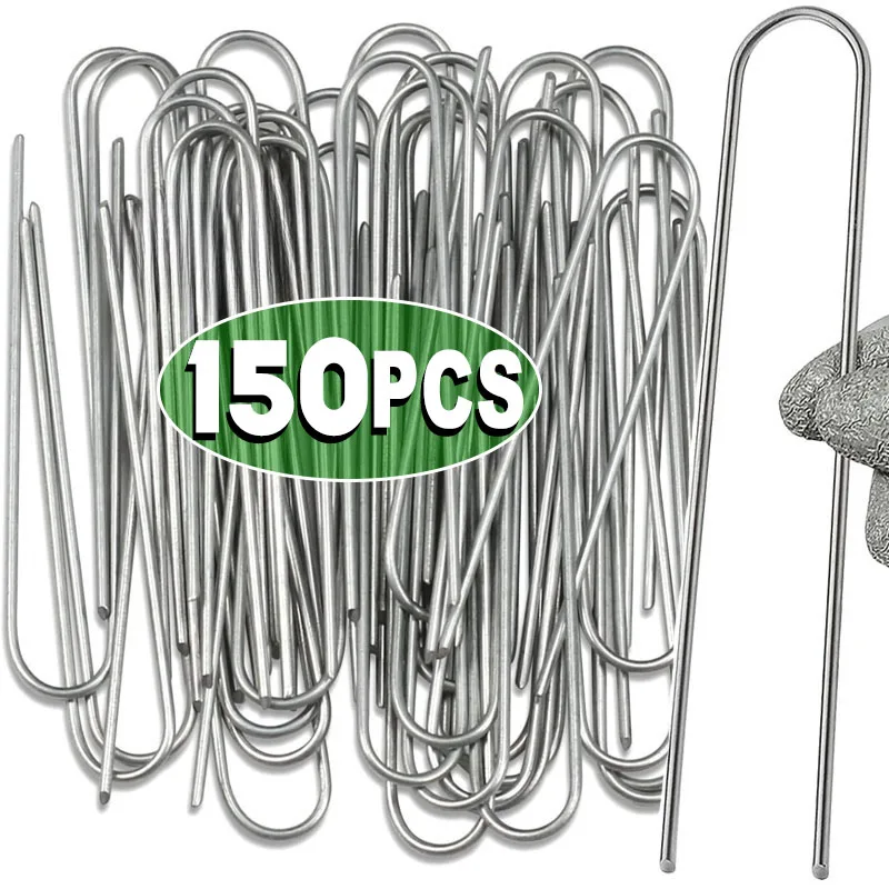 U-type Garden Staples Heavy-duty Fence Tubing Stakes Sod Pins Galvanized Landscape Spike for Holding Lawns Barrier Ground Nail