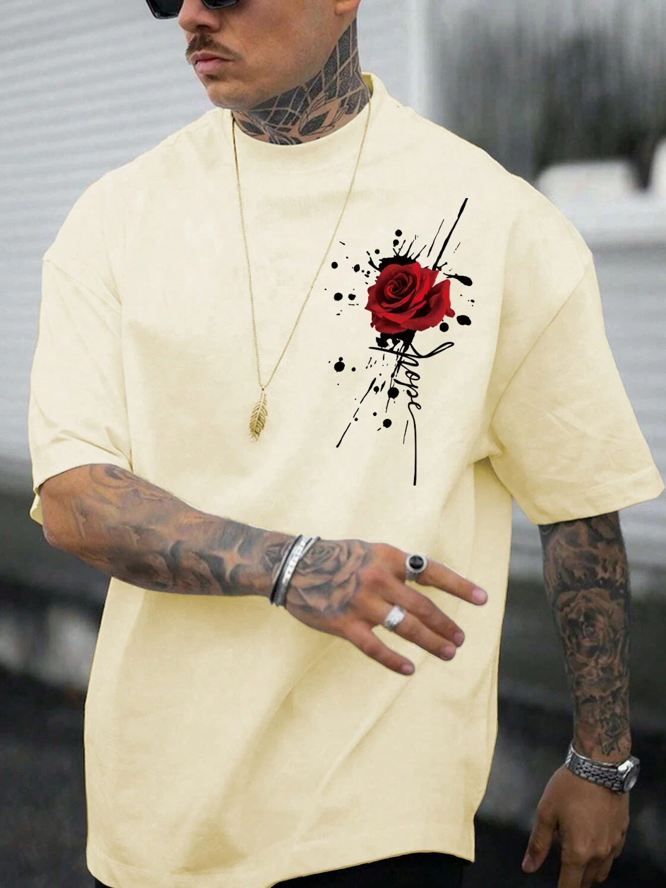 Rose Men Cotton T-shirt Luxury Brand Fashion Big Size Top Casual Short Sleeve Streetwear Classic Print New Arrival Tee S-4XL image 6
