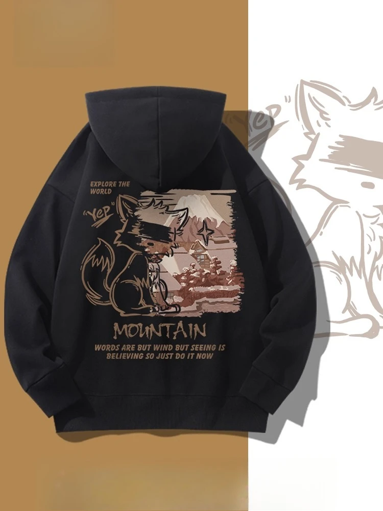 

2025 Autumn/Winter New Men's Loose American-style Hooded Sweatshirt with Lion Dance Pattern Design