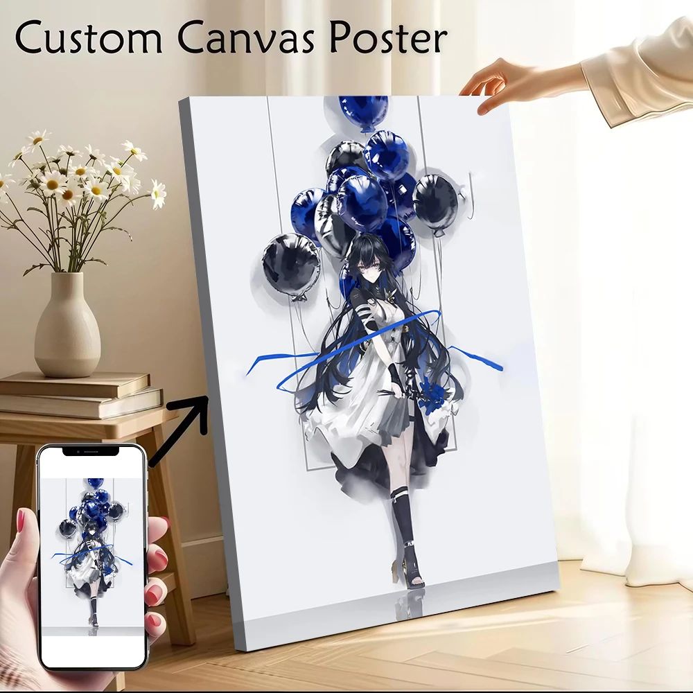 Anime Girl With Balloons Printed Canvas Wall Art Customizable Paintings Poster Perfect Gift for Specialty and Themed Home Decor