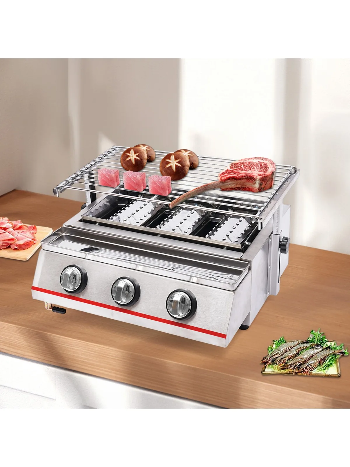 

Efficient Heating Outdoor Portable Gas Grill with Vertical Cooking Stainless Steel Single Burner Perfect for Steak Ribeye Picnic