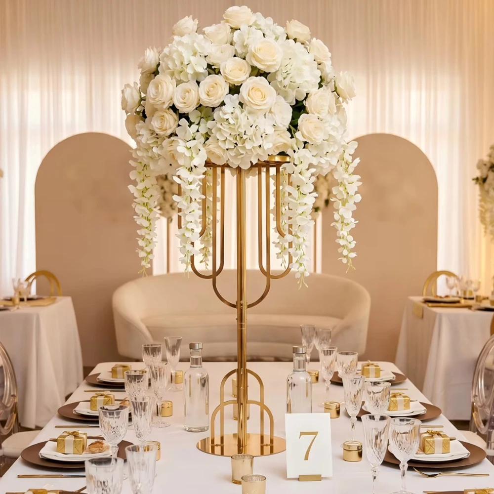 80/90/100cm  4-10pcs  New Design Gold Arch Metal Flower Stand Large Flower Rack Table Centerpiece for Wedding Decoration