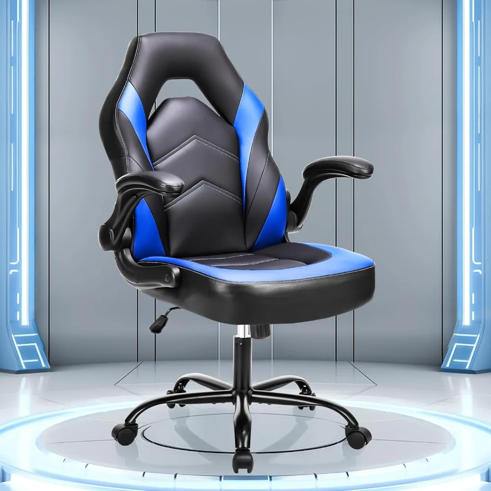 

OLIXIS Computer Gaming Chair PU Leather Ergonomic Lumbar Support with Flip-up Armrest and 360° Swivel Wheels, Height Adjustable