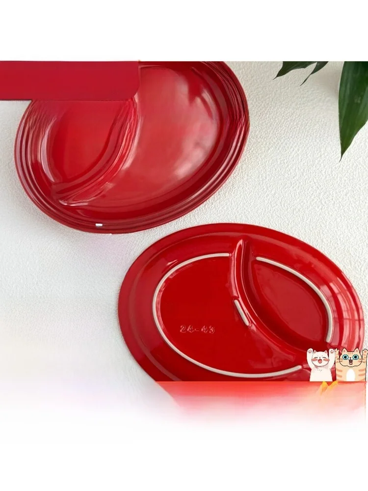 

Le Creuset Ceramic Divided Plate Couple Meal Sharing Dopa Color Oval Dish Children's Meal Separator Dishware Dining Utensils