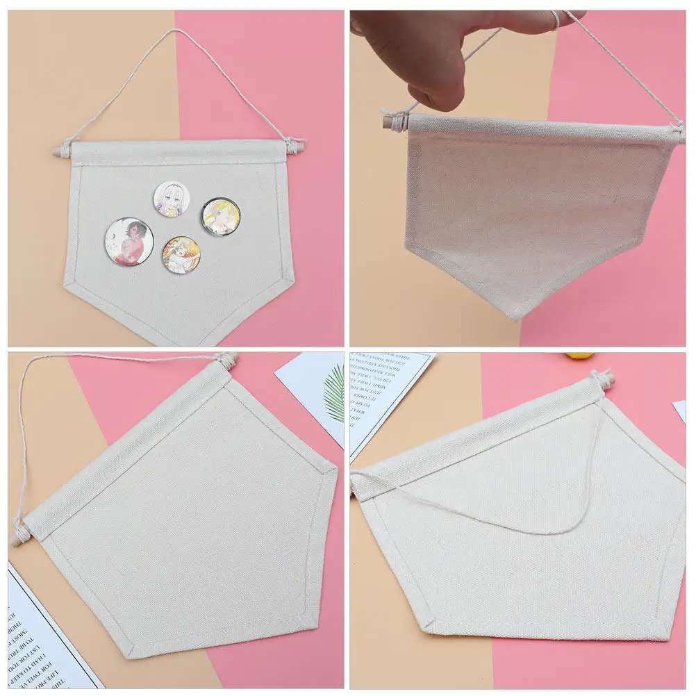 2Pcs Badge Collection Banner Hanging Pin Canvas Pennant Flag Plain Natural Cotton Wall Display Decor for Brooches Buttons DIY