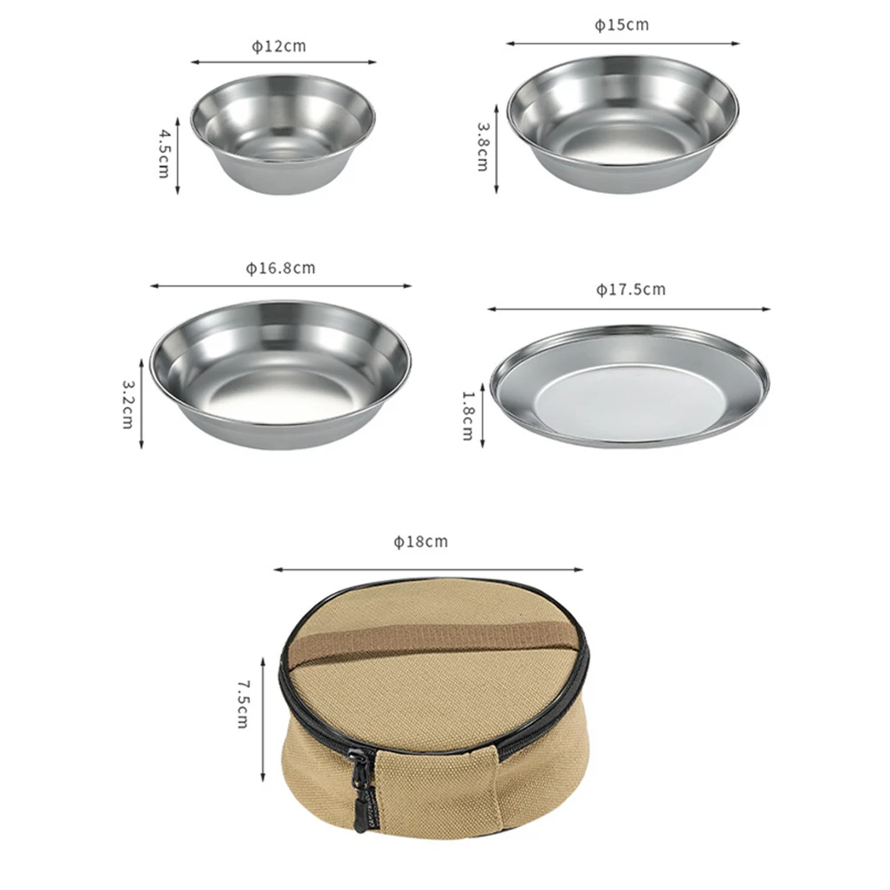 

Портативный набор посуды из нержавеющей стали 304. В комплект входит миска для еды. Обеденная тарелка. Миска для супа и сумка для хранения.