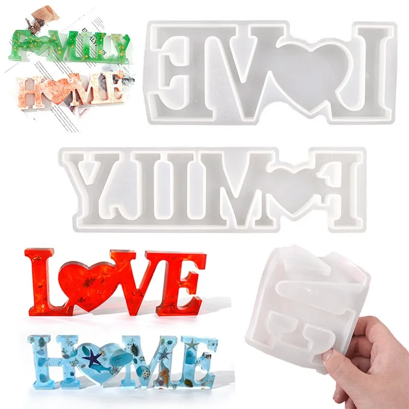 

English Letters Silicone Mold Heart English Home Decoration Epoxy Resin Molds Creative Ornament Jewelry Making Tools Mould