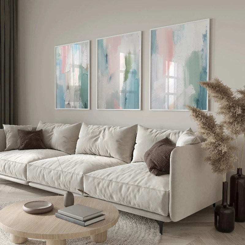 3pcs frameless Canvas Painting Pastel Art Three-Piece Set, Abstract Neutral Tones, Office Decor, Modern Gallery Wall Art, Minima