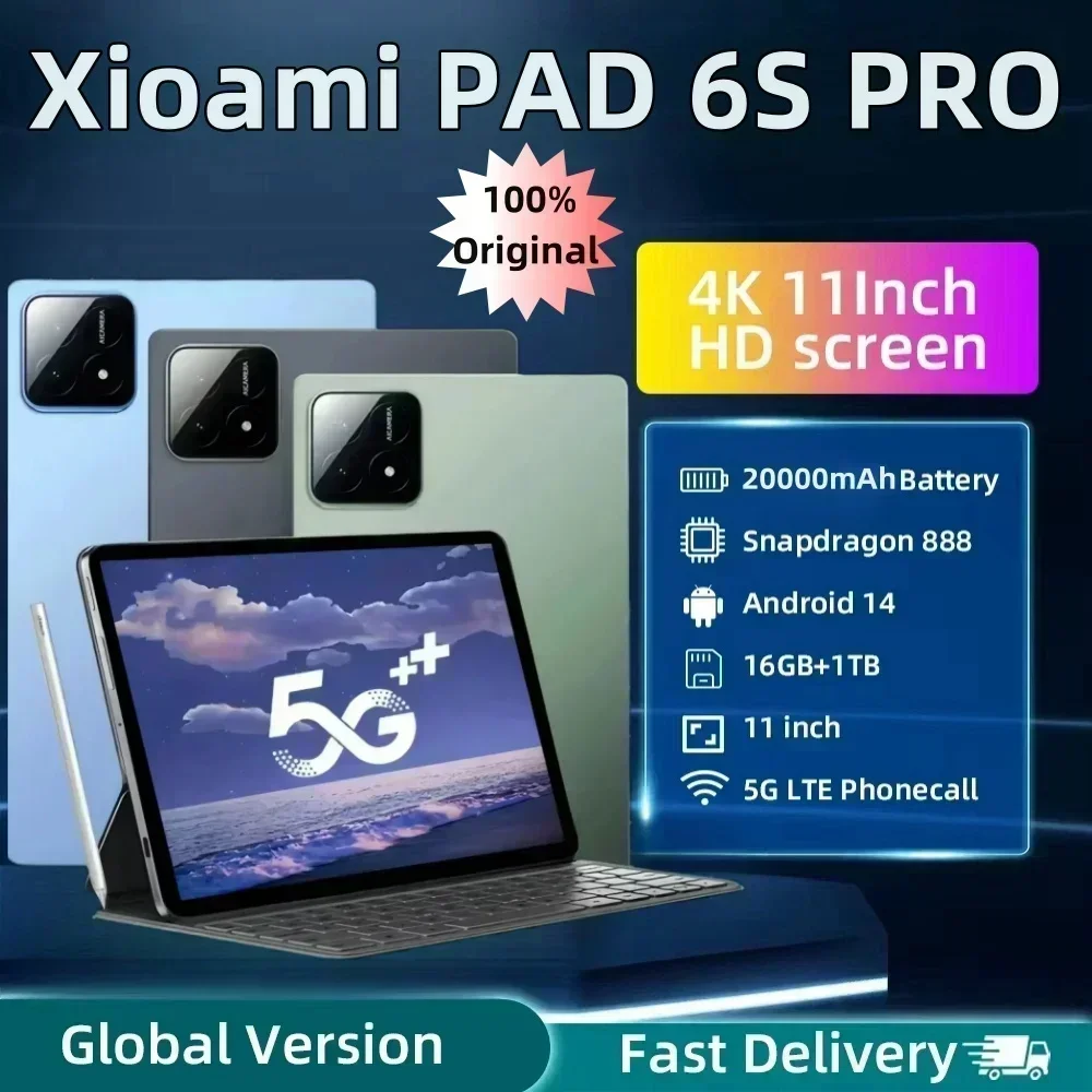 

2025 New Original Xioami Pad 6S Pro Tablet 16GB+1T 20000mAh 11inch HD 4K Android 14 5G Dual SIM Phone Call WiFi GPS Tablet PC