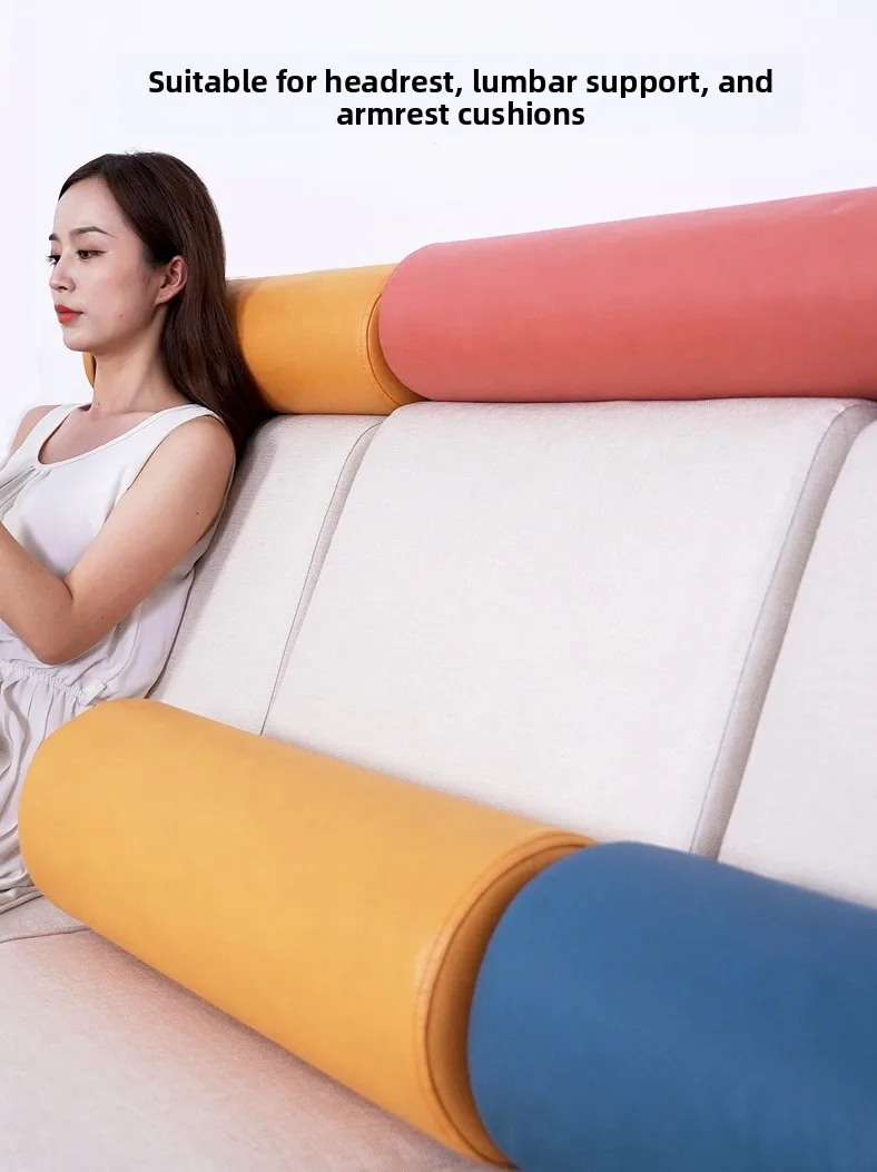 Modern Simple round Cylinder Pillow Sofa Headrest Backrest Waist Pillow Cushion Soft Sponge Core Removable Cover Living Room