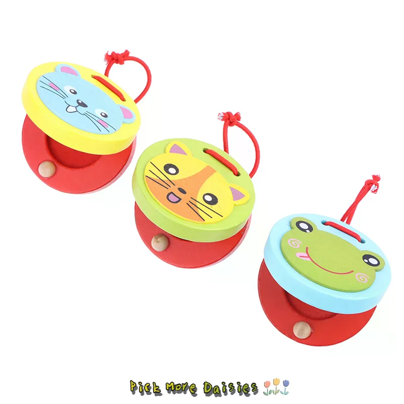 1Pc Kinder Cartoon Holz Krokodil/Runde Kastagnetten Musik Instrumente Baby Klöppel Griff Musical Instruments Pädagogisches Spielzeug