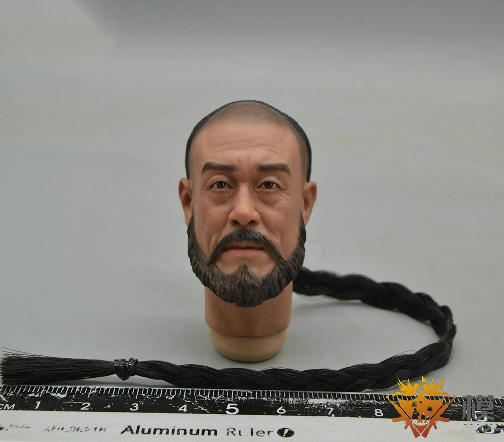 1/6 KOC-003 Vintage Qing Dynasty Soldier General Male Head Sculpture Carving with Long Hair Fit 12