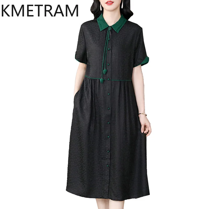 女性のための長い黒のイブニングドレス,KMETRAM-100,夏のパーティーのための豪華なシルクの服,2022