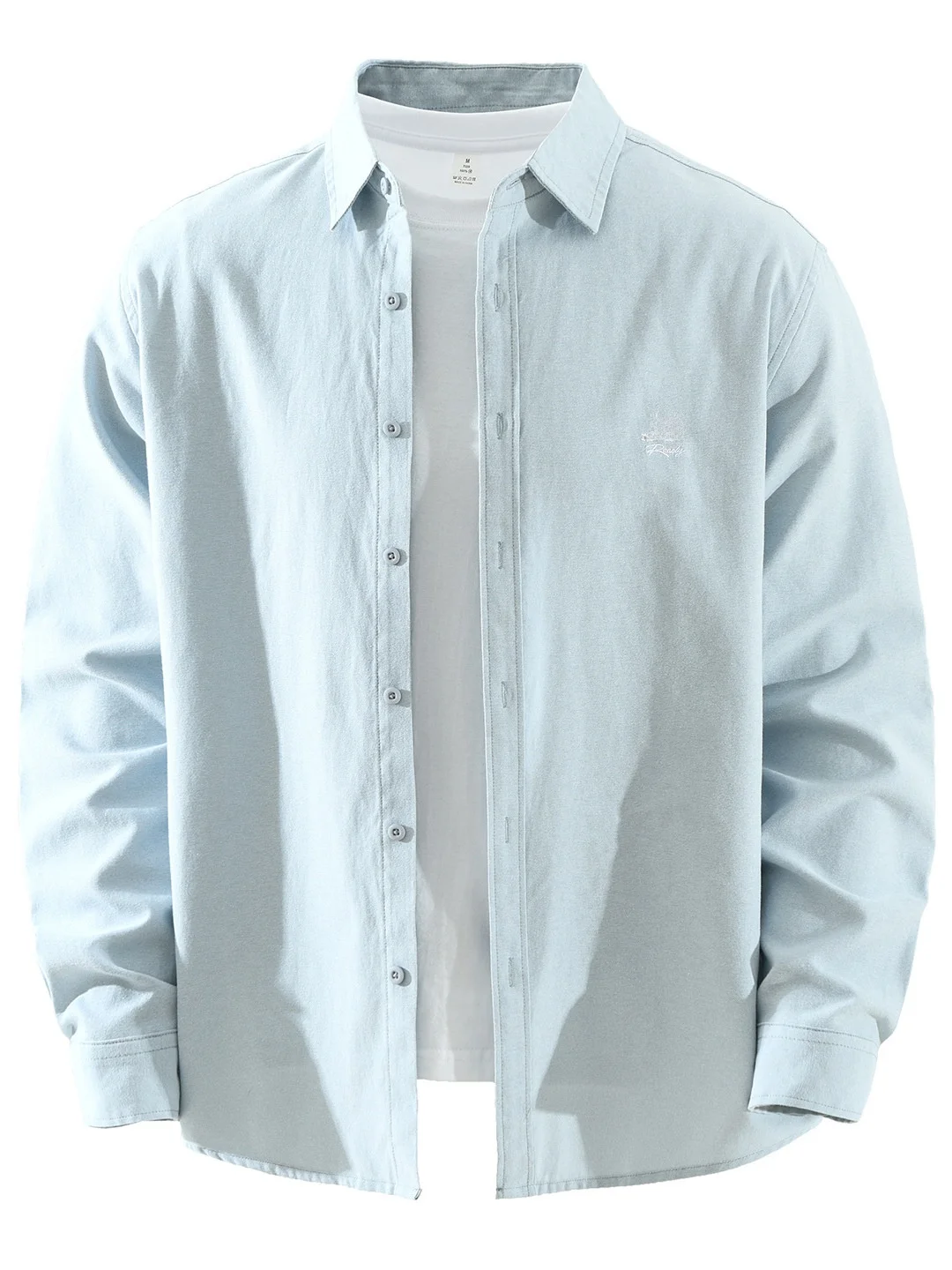 

Ox Cloth Long Sve Embroidered Casual irt Men's Spring New Sle Japanese Pure Color Versatile Faionable Button up