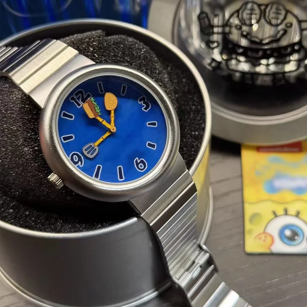 PINTIME Women Men's Gift Original Hamburger Creative Cute Cartoon Blue Sea Waterproof Couple Watch UNISEX New Special Wristwatch
