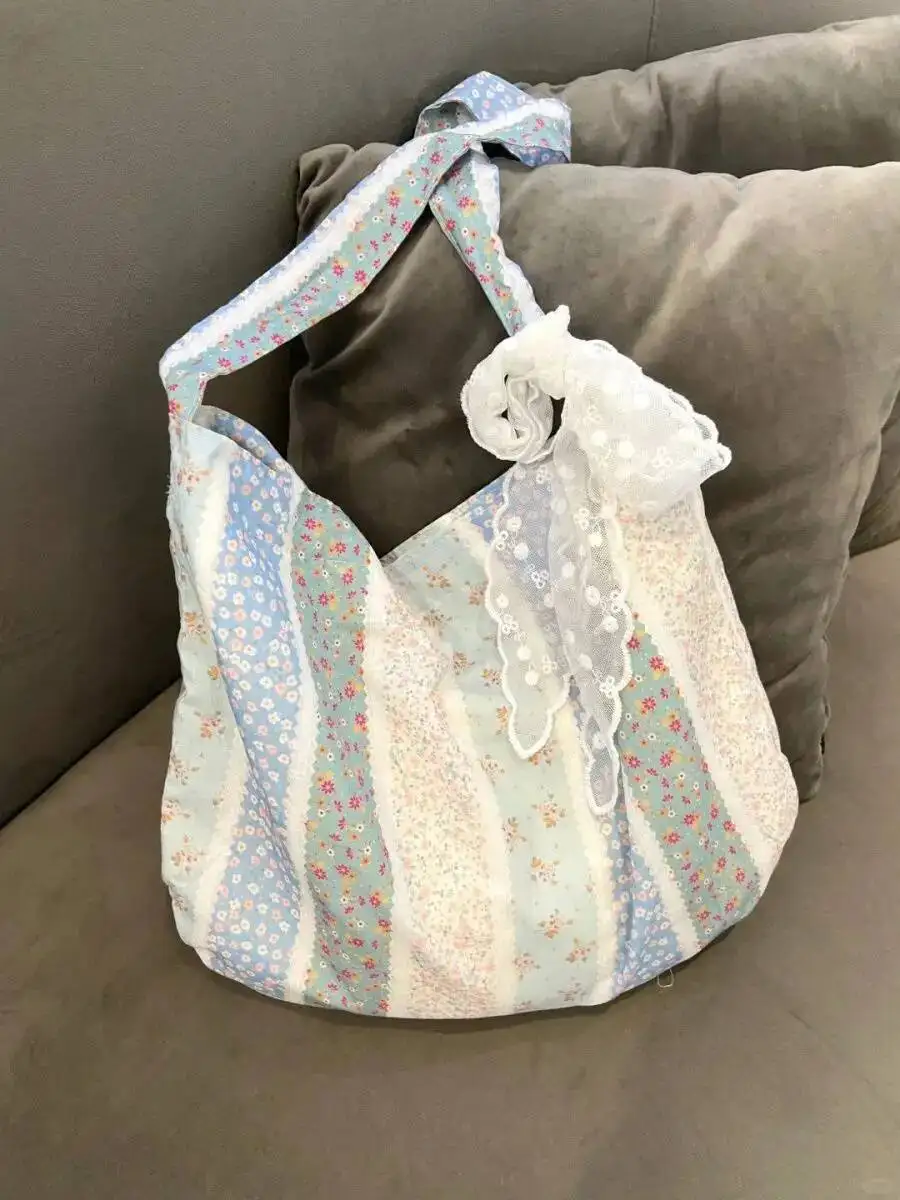 

Bloom Fairycore Floral Large Capacity Handbag Purse Women Summer Portable Canvas Shoulder Bags Ladies Casual Shopping Bag Chic