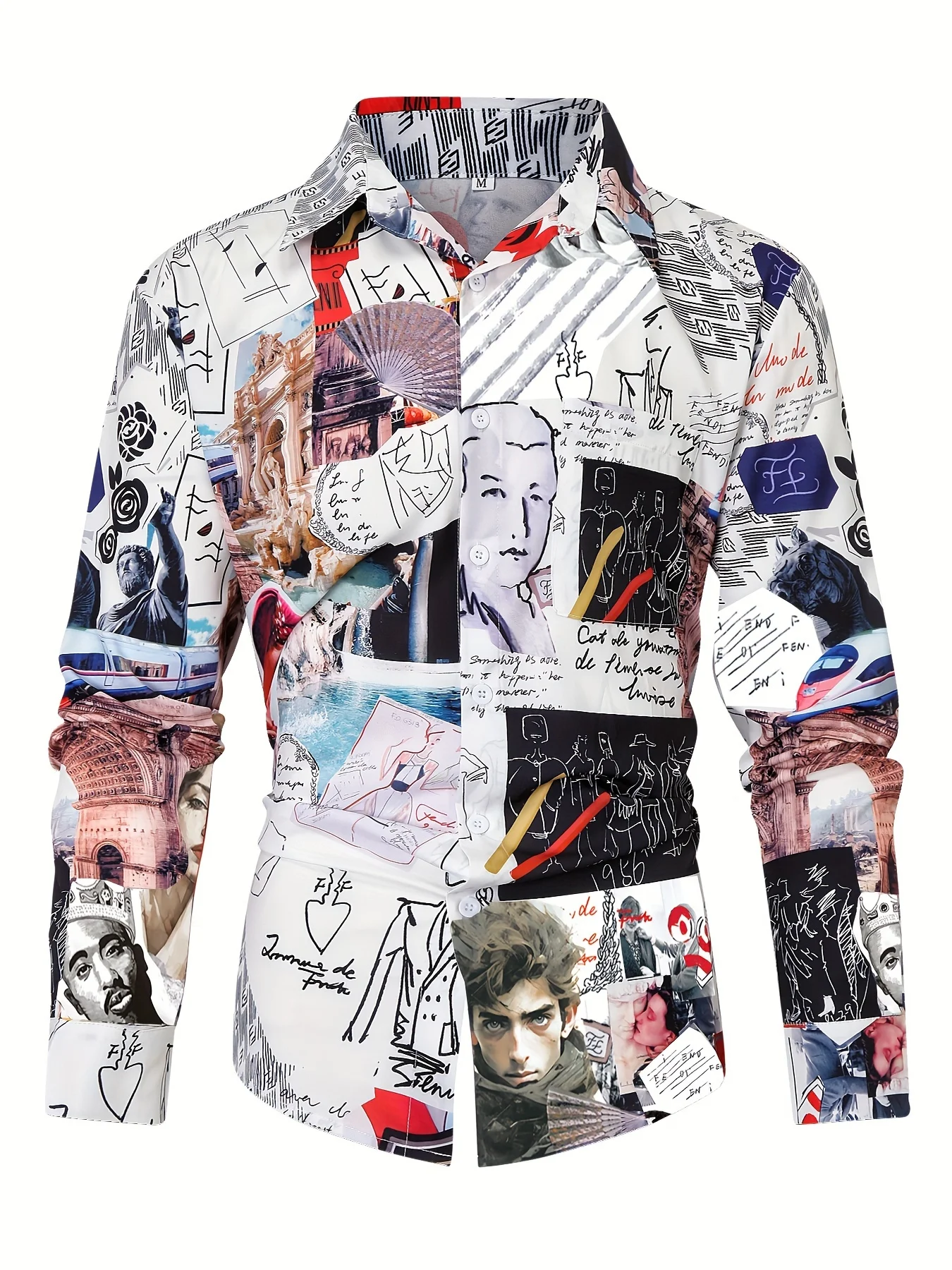 

Men'S Vintage Style Christmas Fireworks 3D Print Button-Up Long Sleeve Shirt - Made of Polyester, Suitable for Autumn And Winter
