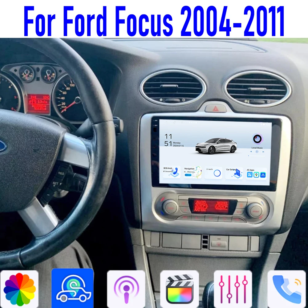 

GPS 9" For Ford Focus MK2 MK II 2004-2011 Car Radio Head Unit Carplay Apple Android 15 Multimedia Player 4GB-64GB WIFI Canbus