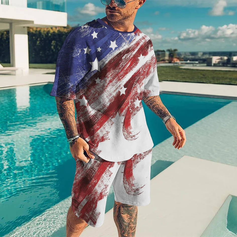 Conjunto de chándal con estampado 3D para hombre, ropa deportiva informal, pantalones cortos y camisetas, Verano