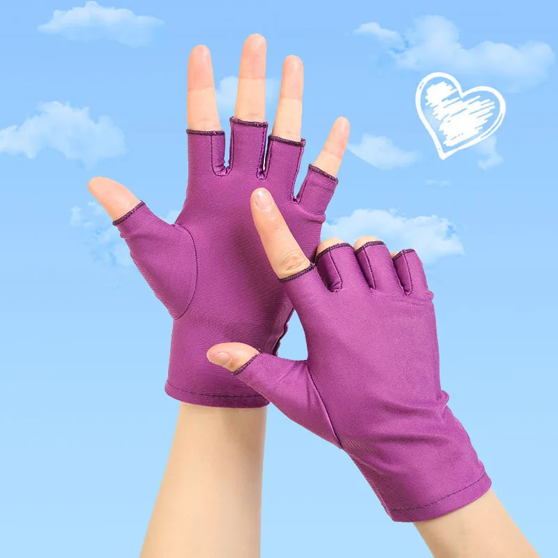 Women Half Finger Gloves Fingerless Spandex Gloves Tight Work Stretch Mittens Winter Drive Cycling Workout Hand Protector Purple