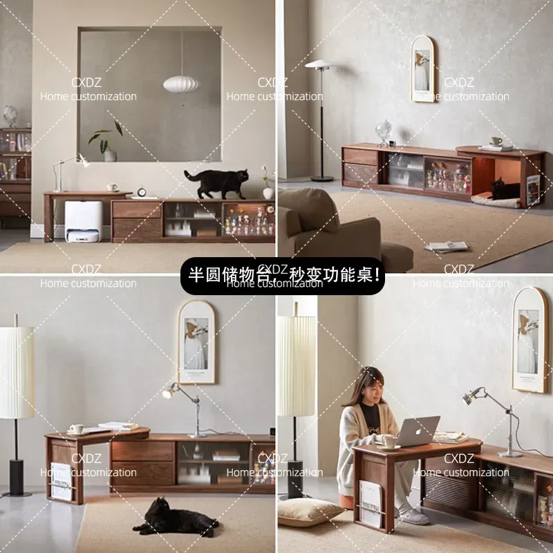 North American Black Walnut Solid Wood TV Cabinet Simple Mobile Combination Storage Villa Hotel Full Log Furniture