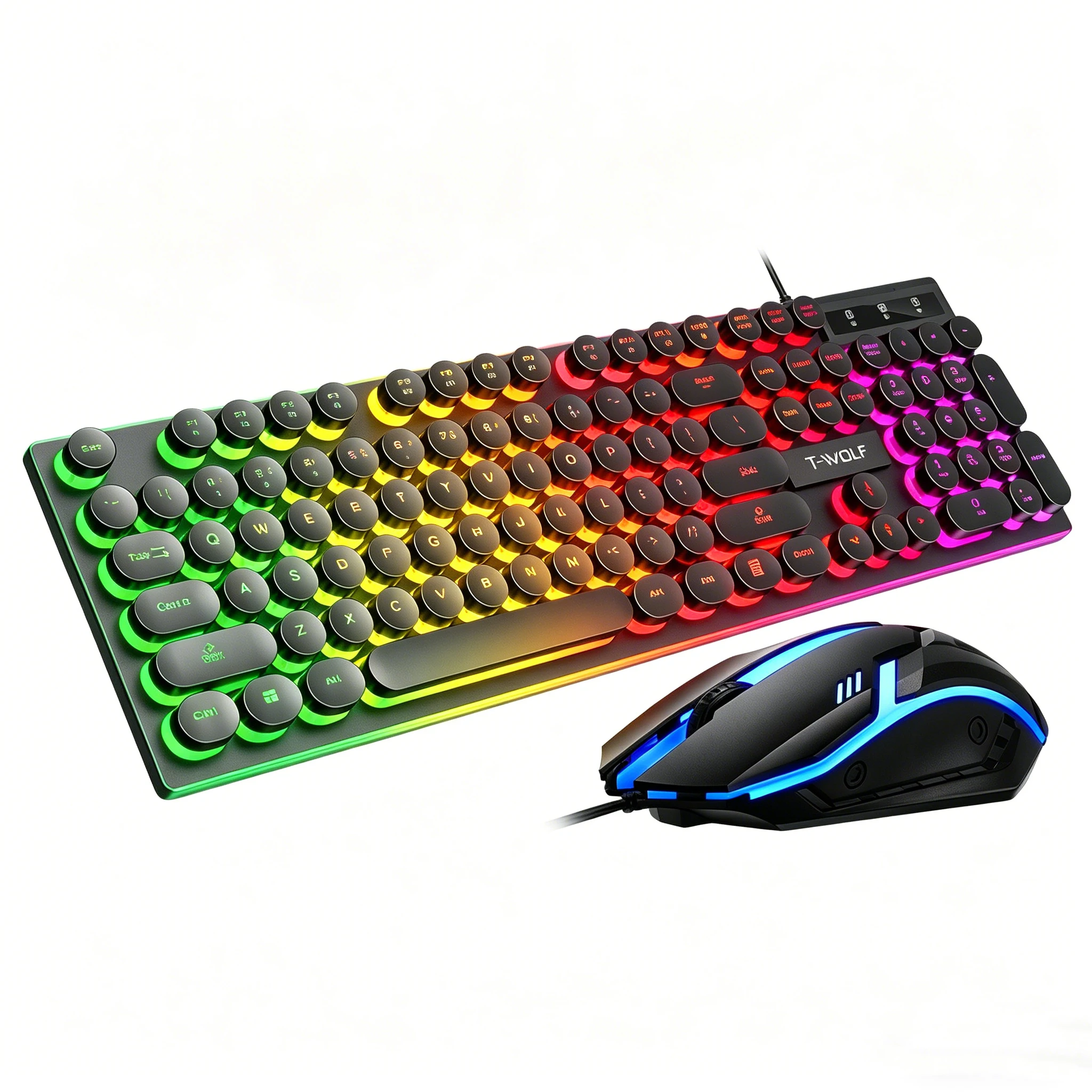 Typewriter style Mechanical feel Gaming Keyboard,Wired,RGB Backlit,Round Keycaps Mouse and Keyboard Bundle Waterproof 104-Key