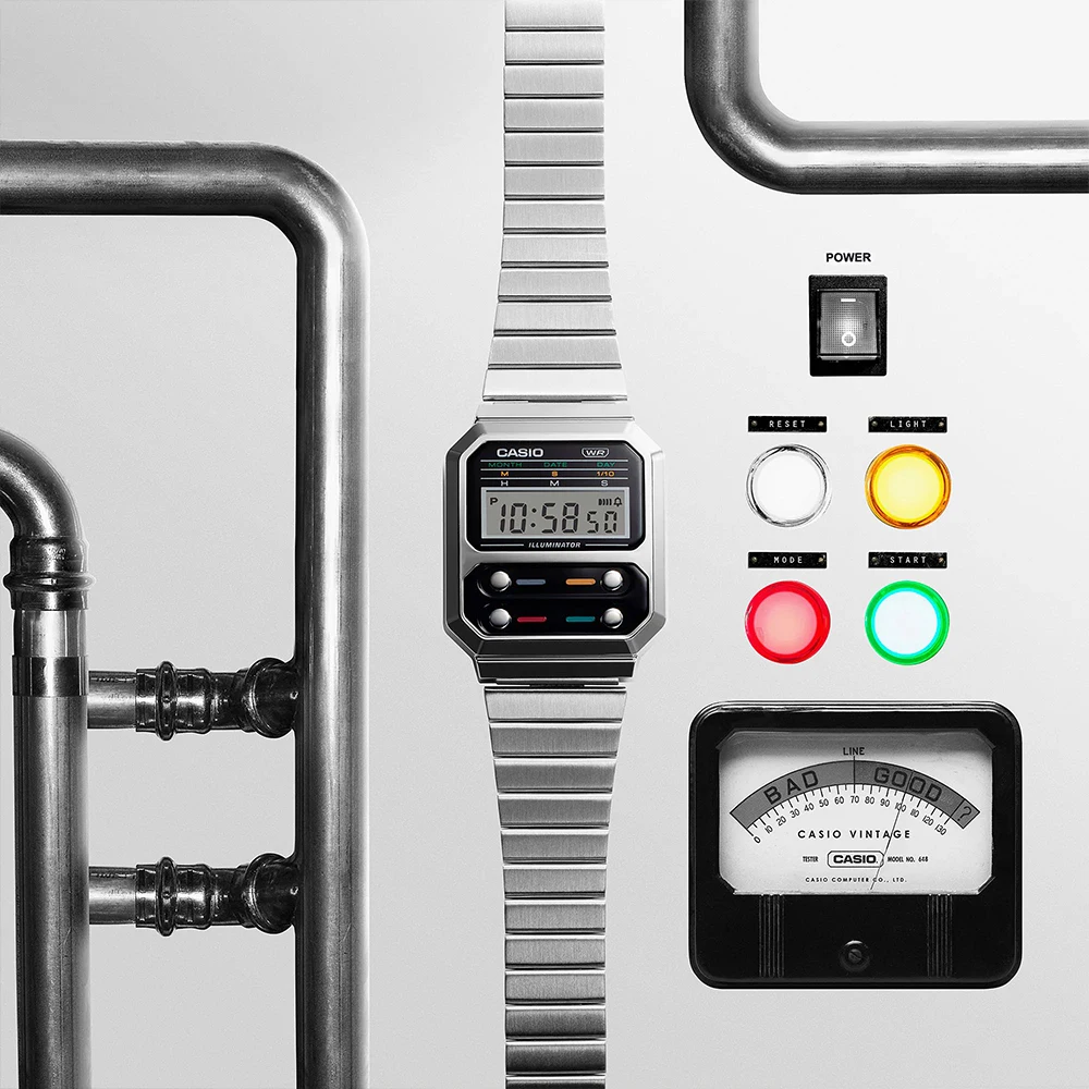 ساعة كاسيو للرجال قمة الموضات الفاخرة آلة حاسبة نموذج شخصية عصرية نمط relogio masculino часы femenskie A100WE-1A/7B