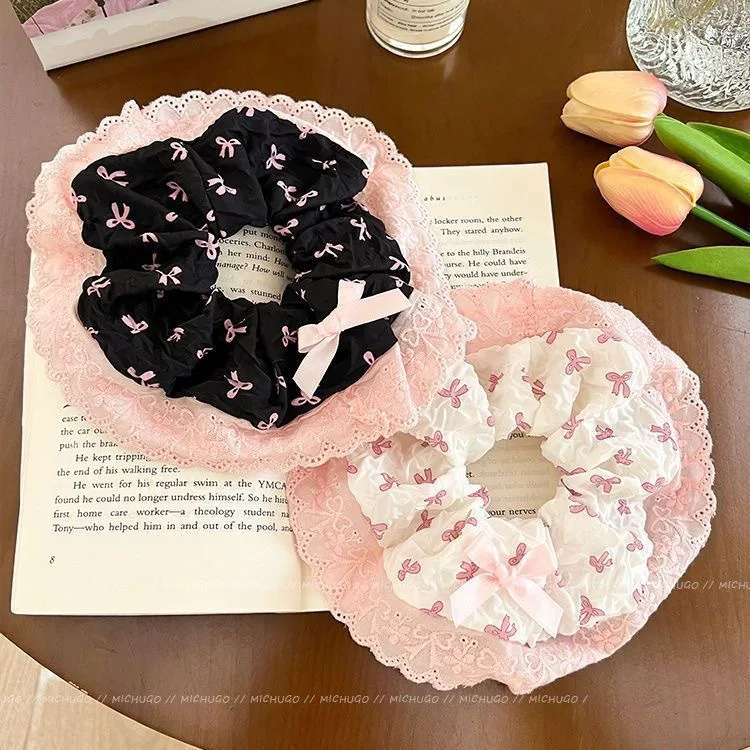 

1 Pcs Women's Hair Ties Bow Lace Sweet Cute Cool Fashion Wrinkle Korean Versatile Hair Bands Lolita Kawaii Hair Accessories Girl