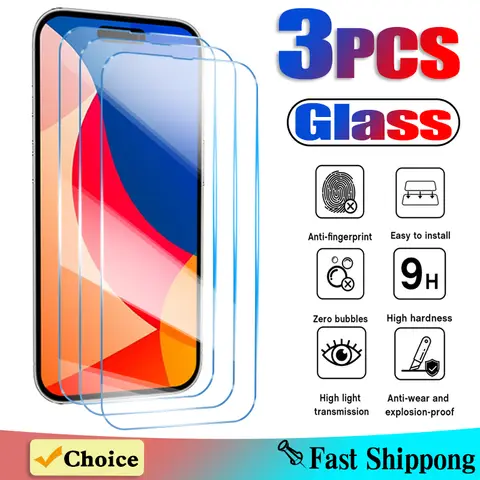 3Pcs iPhone 6 7 8 Plus X Xs Max XR 강화 유리 iPhone 11 12 13 14 15 Pro Max Mini 용 투명 전체 커버 화면 보호기