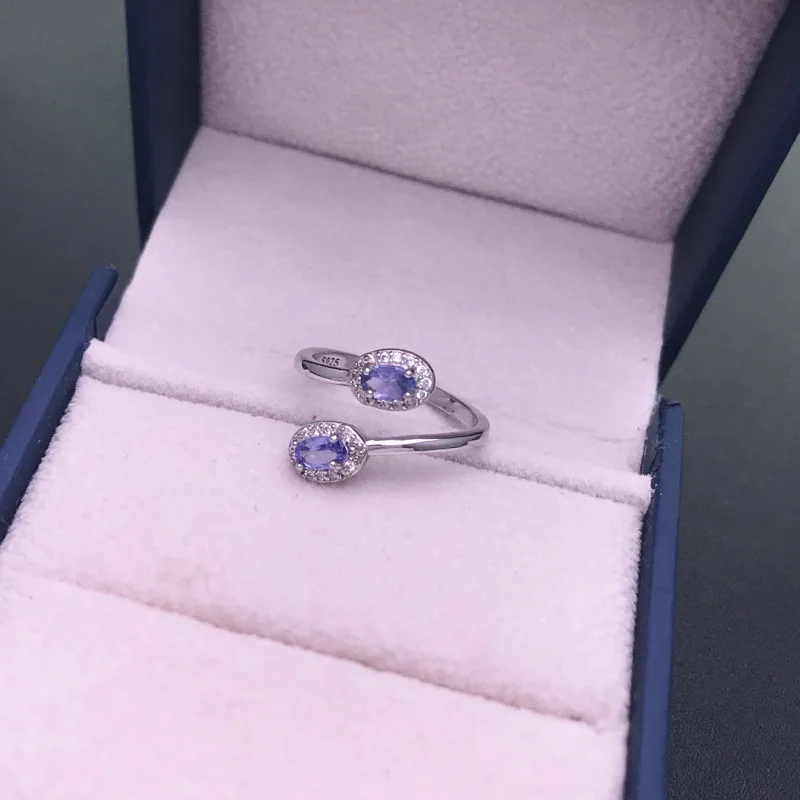 Anello in argento Sterling 925 con Tanzanite naturale pietra preziosa genuina 3*5mm gioielli classici per feste di matrimonio per regali da donna di