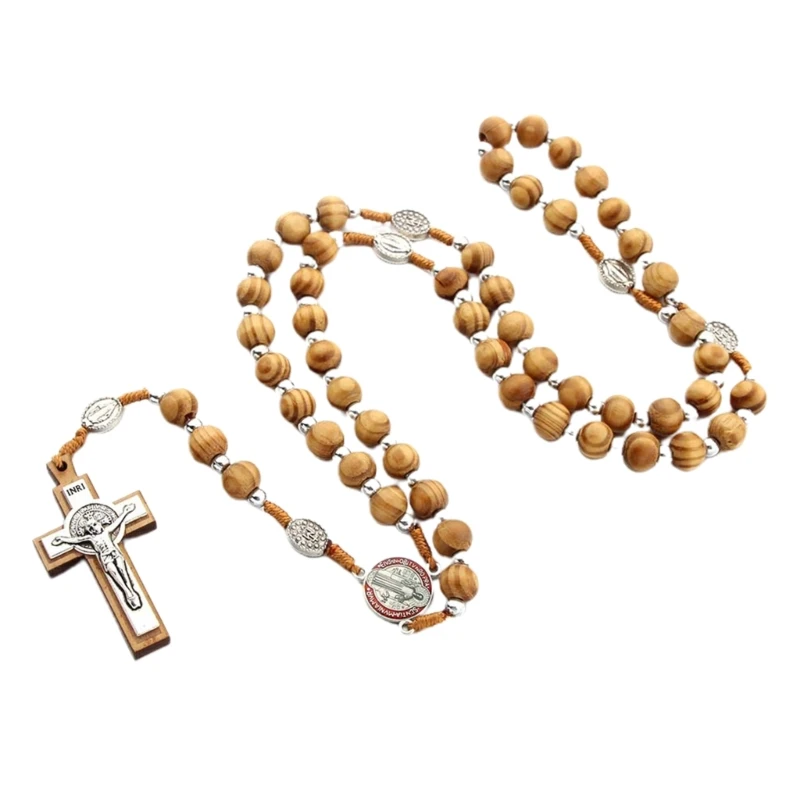 Handmade Wooden Rosary Necklace Religious Prayer Handmade Jewelry Gift